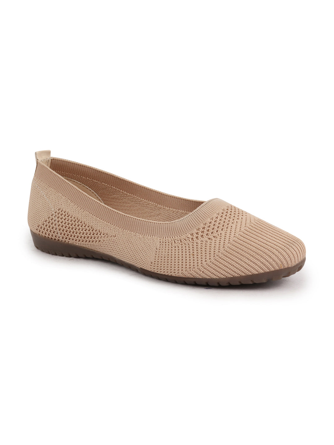 Shop Women Cream Athleisure Active Wear Knitted Soft Fabric Slip On Flat Ballerina Shoes For Walking Online.
