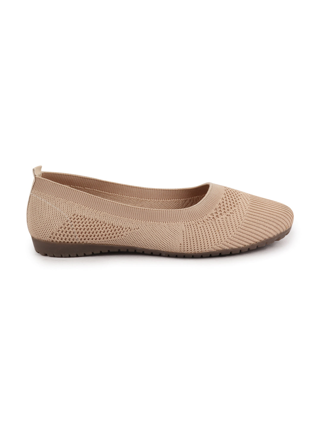 Shop Women Cream Athleisure Active Wear Knitted Soft Fabric Slip On Flat Ballerina Shoes For Walking Online.