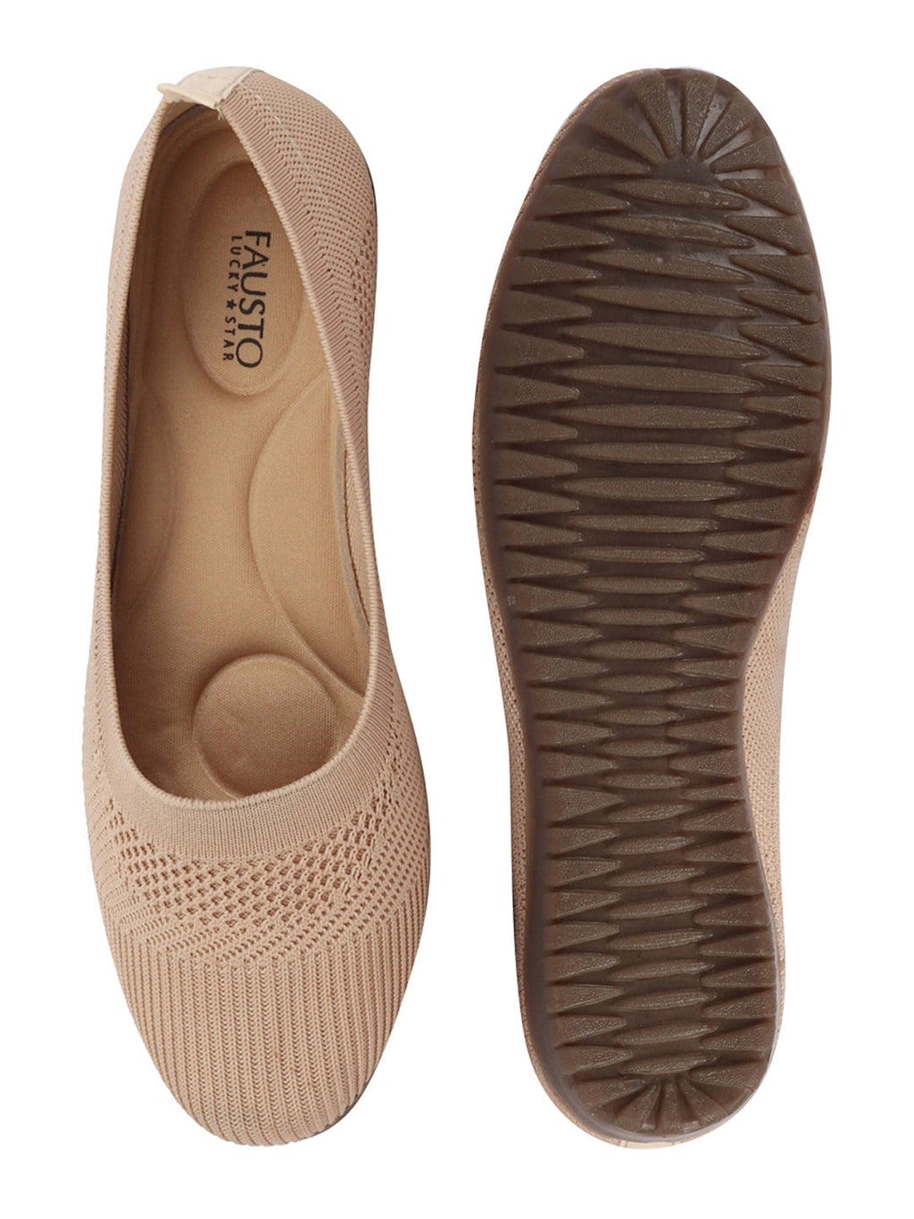 Shop Women Cream Athleisure Active Wear Knitted Soft Fabric Slip On Flat Ballerina Shoes For Walking Online.