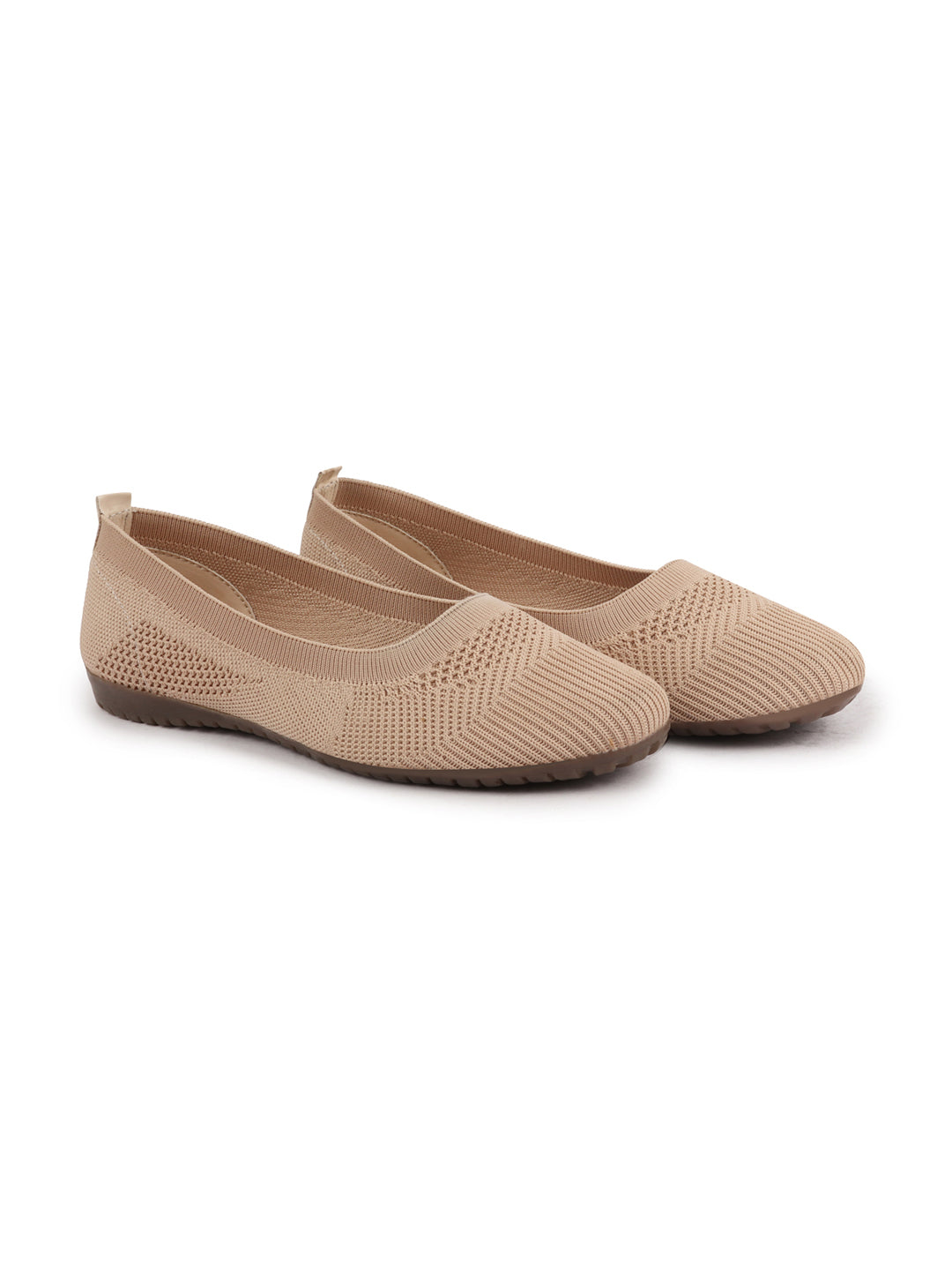 Shop Women Cream Athleisure Active Wear Knitted Soft Fabric Slip On Flat Ballerina Shoes For Walking Online.