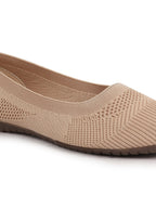 Shop Women Cream Athleisure Active Wear Knitted Soft Fabric Slip On Flat Ballerina Shoes For Walking Online.