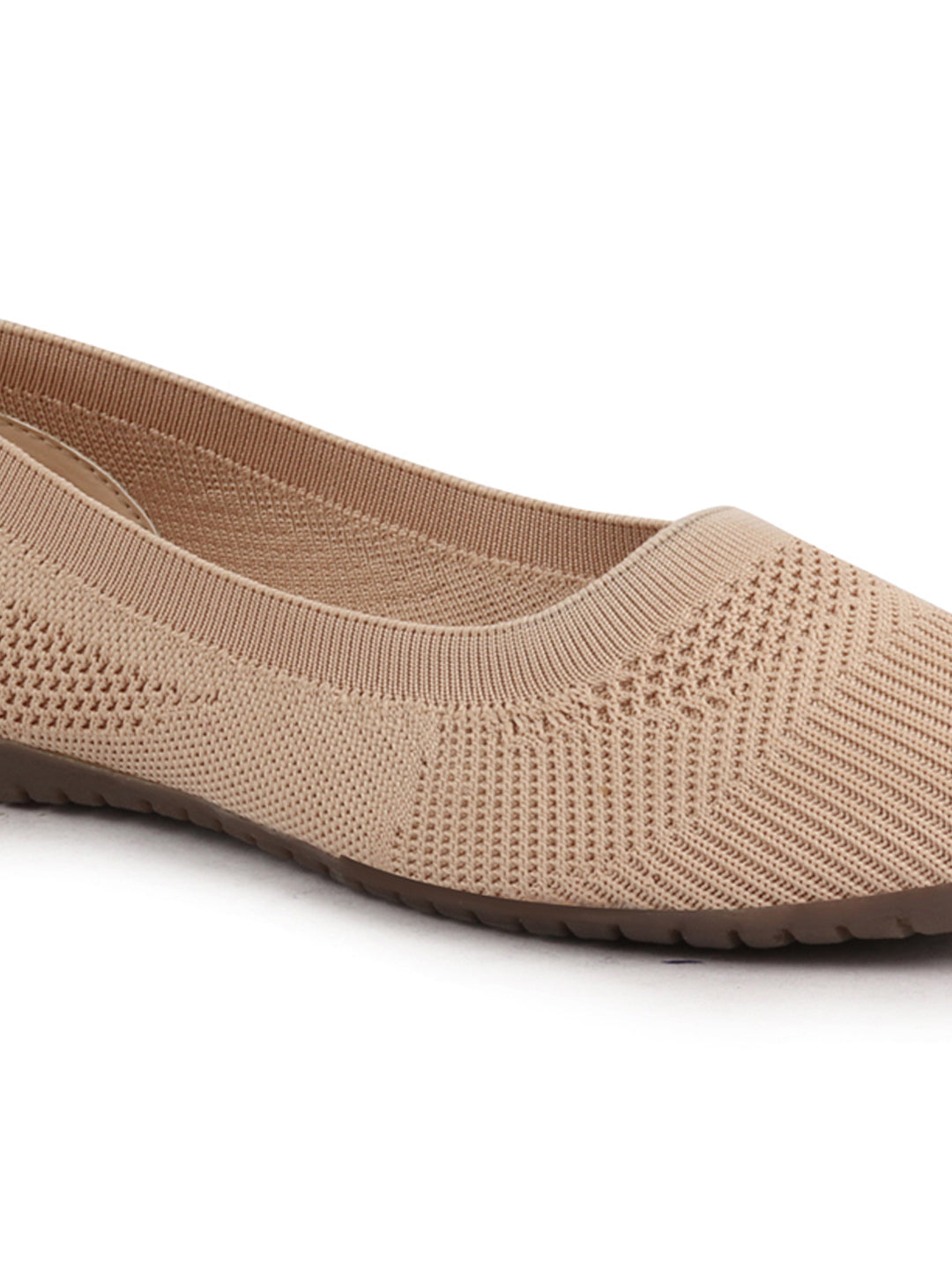 Shop Women Cream Athleisure Active Wear Knitted Soft Fabric Slip On Flat Ballerina Shoes For Walking Online.