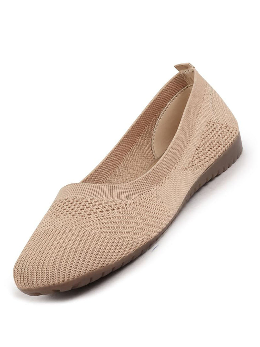 Shop Women Cream Athleisure Active Wear Knitted Soft Fabric Slip On Flat Ballerina Shoes For Walking Online.