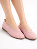 Women Nude Pink Athleisure Active Wear Knitted Soft Fabric Slip On Flat Ballerina Shoes For Walking