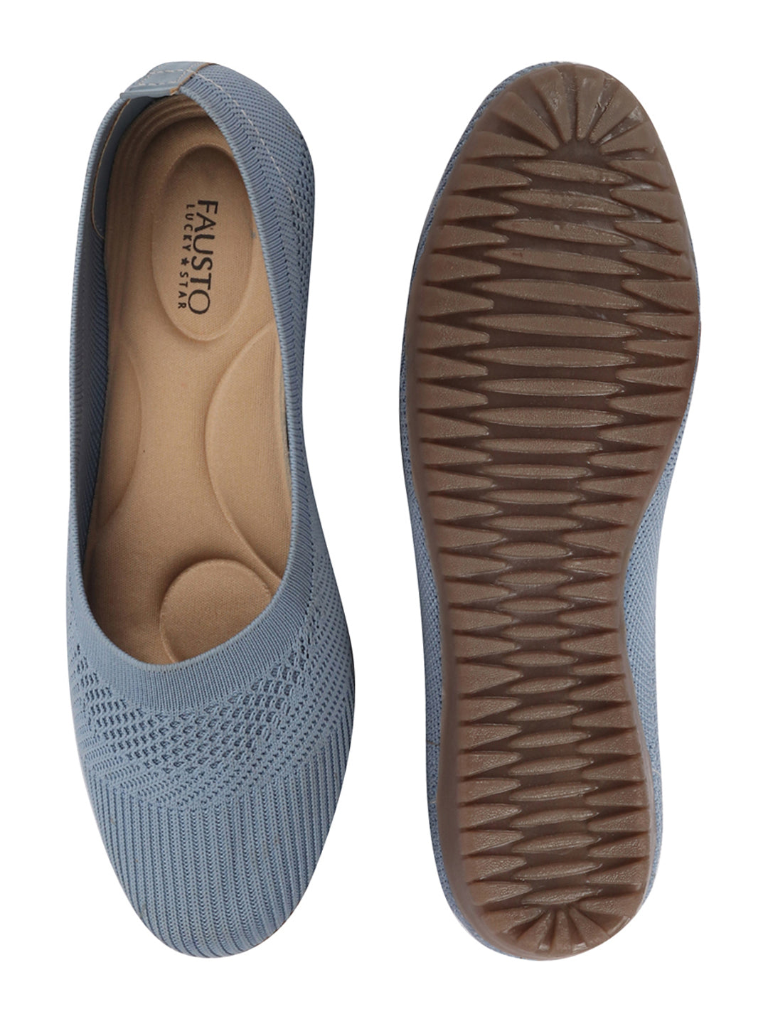 Shop Women Sky Blue Athleisure Active Wear Knitted Soft Fabric Slip On Flat Ballerina Shoes For Walking Online.