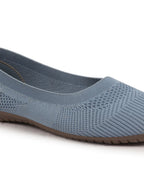 Shop Women Sky Blue Athleisure Active Wear Knitted Soft Fabric Slip On Flat Ballerina Shoes For Walking Online.