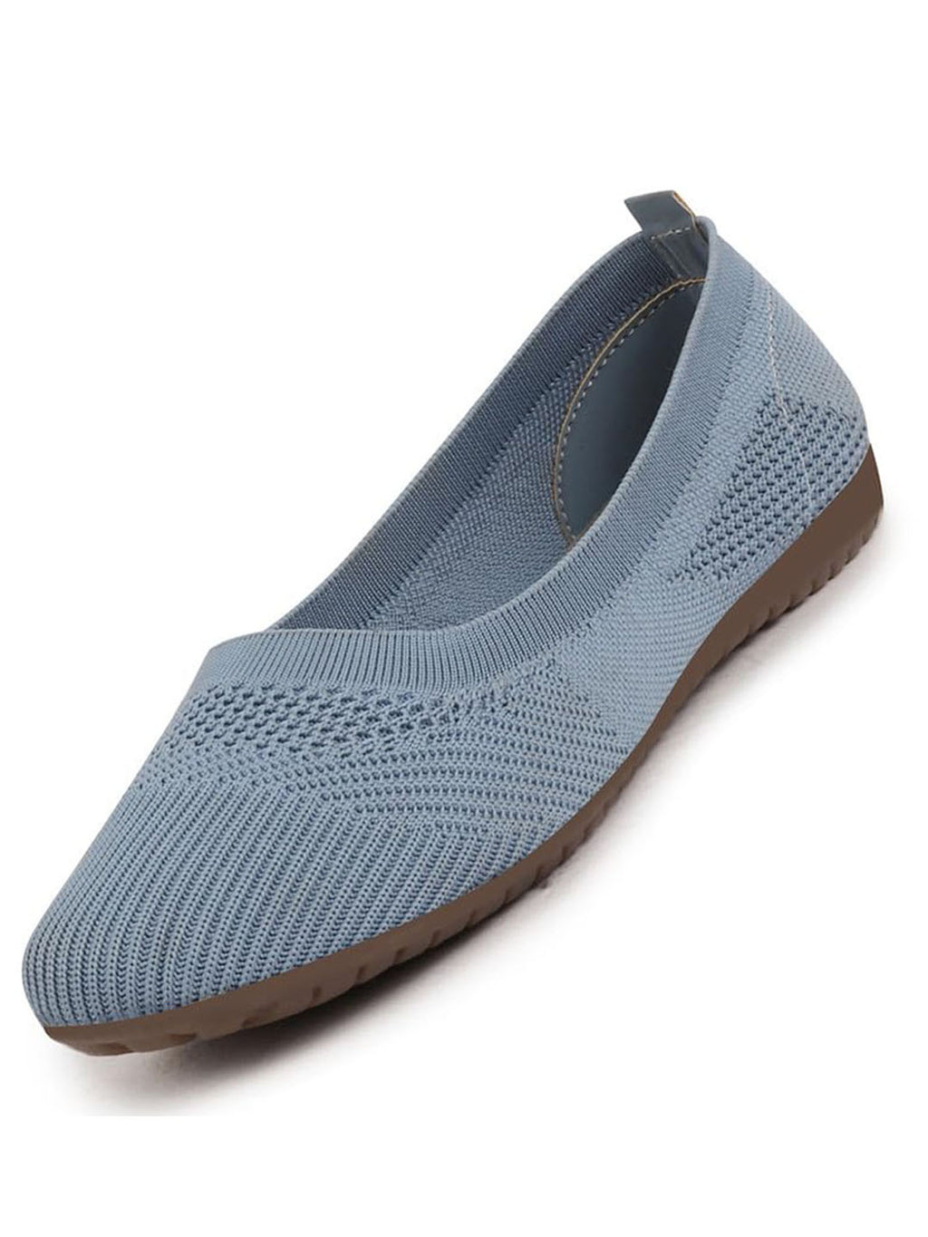 Women Sky Blue Athleisure Active Wear Knitted Soft Fabric Slip On Flat Ballerina Shoes For Walking