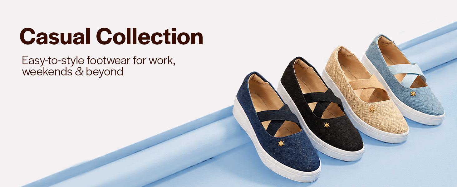 Women Navy Elastic Closure Cross Strap Denim Slip On Height Enhancer Ballet Styled Shoes
