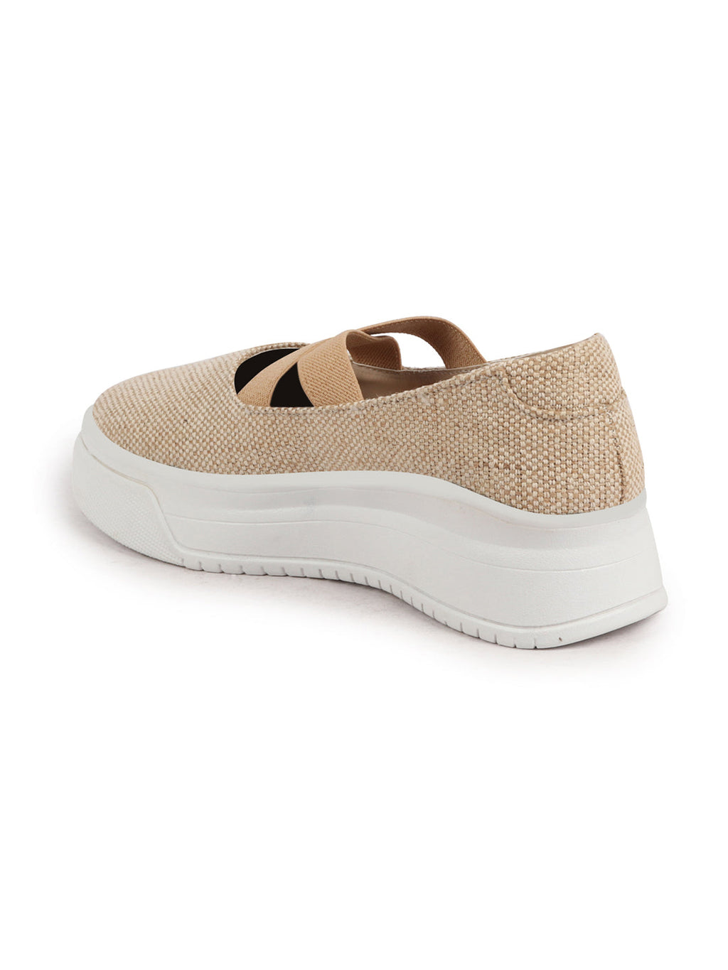 Shop Women Beige Elastic Closure Cross Strap Denim Slip On Height Enhancer Ballet Styled Shoes Online.
