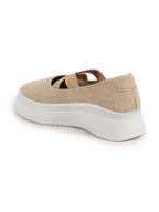 Shop Women Beige Elastic Closure Cross Strap Denim Slip On Height Enhancer Ballet Styled Shoes Online.