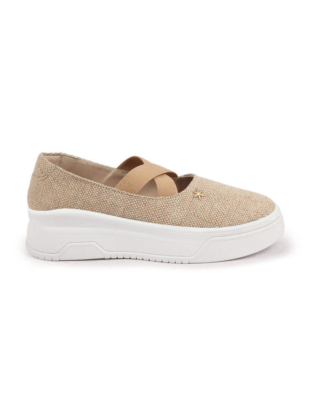 Shop Women Beige Elastic Closure Cross Strap Denim Slip On Height Enhancer Ballet Styled Shoes Online.