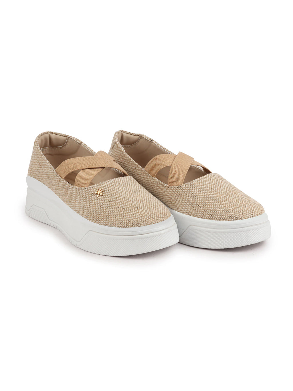 Shop Women Beige Elastic Closure Cross Strap Denim Slip On Height Enhancer Ballet Styled Shoes Online.