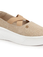 Shop Women Beige Elastic Closure Cross Strap Denim Slip On Height Enhancer Ballet Styled Shoes Online.
