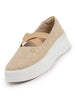 Women Beige Elastic Closure Cross Strap Denim Slip On Height Enhancer Ballet Styled Shoes