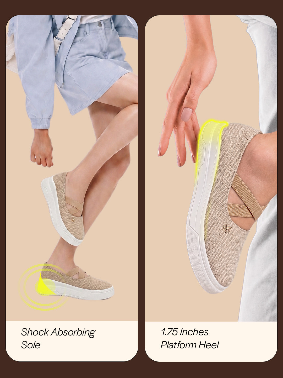 shop women beige elastic closure cross strap denim slip on height enhancer ballet styled shoes online.