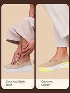 shop women beige elastic closure cross strap denim slip on height enhancer ballet styled shoes online.