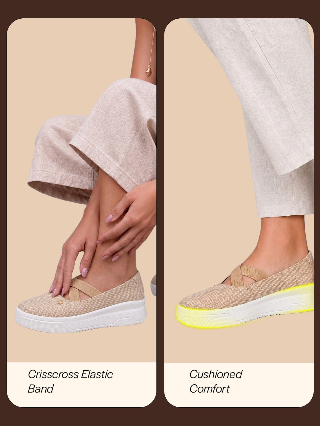shop women beige elastic closure cross strap denim slip on height enhancer ballet styled shoes online.