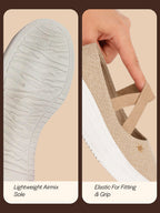 shop women beige elastic closure cross strap denim slip on height enhancer ballet styled shoes online.
