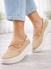 Women Beige Elastic Closure Cross Strap Denim Slip On Height Enhancer Ballet Styled Shoes
