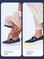 shop women navy elastic closure cross strap denim slip on height enhancer ballet styled shoes online.