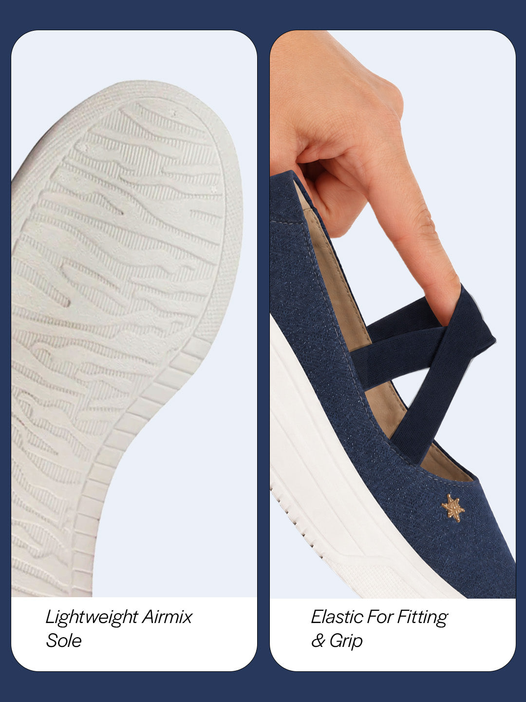 shop women navy elastic closure cross strap denim slip on height enhancer ballet styled shoes online.