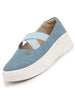 Women Sky Elastic Closure Cross Strap Denim Slip On Height Enhancer Ballet Styled Shoes