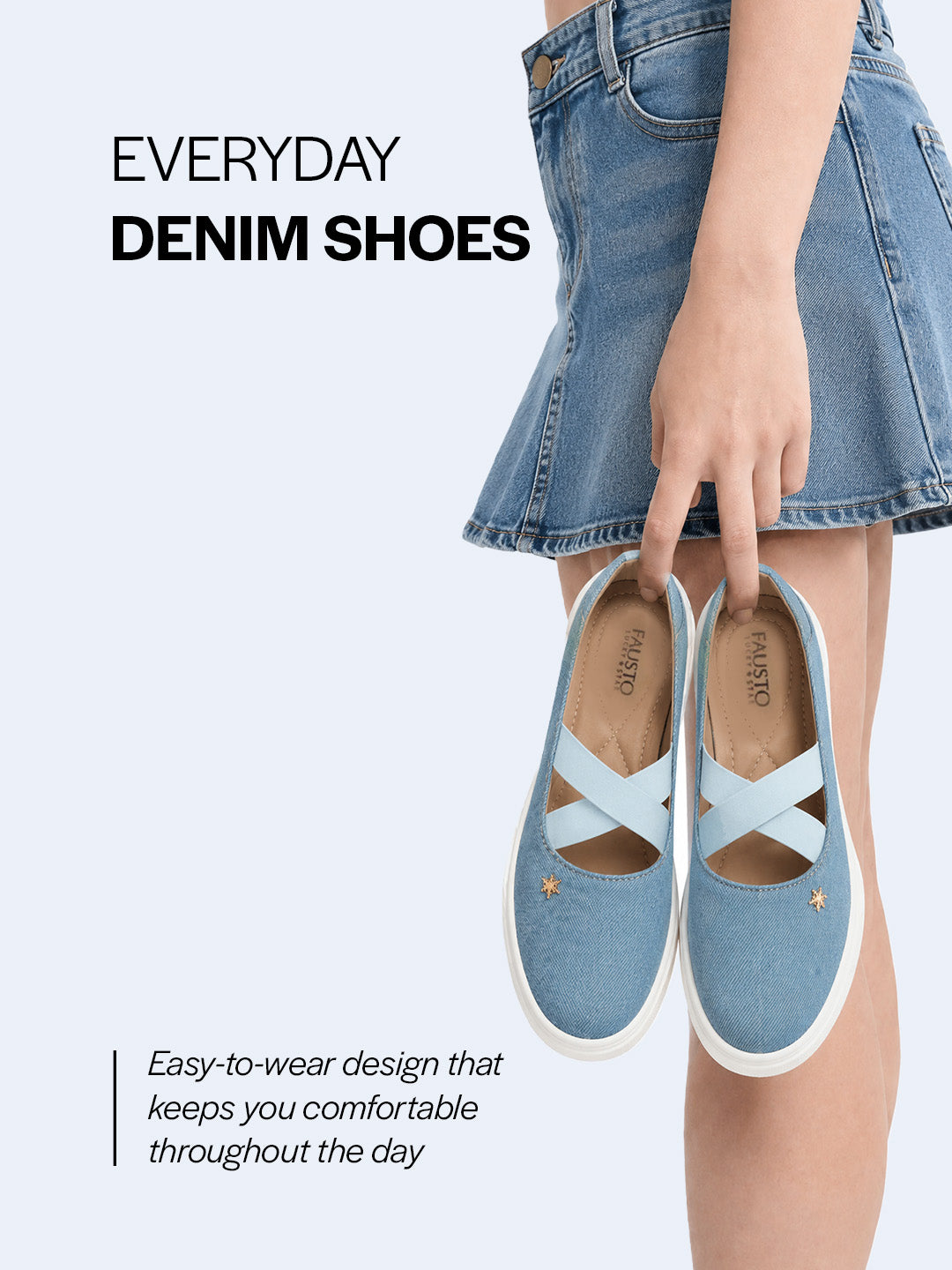 women sky elastic closure cross strap denim slip on height enhancer ballet styled shoes