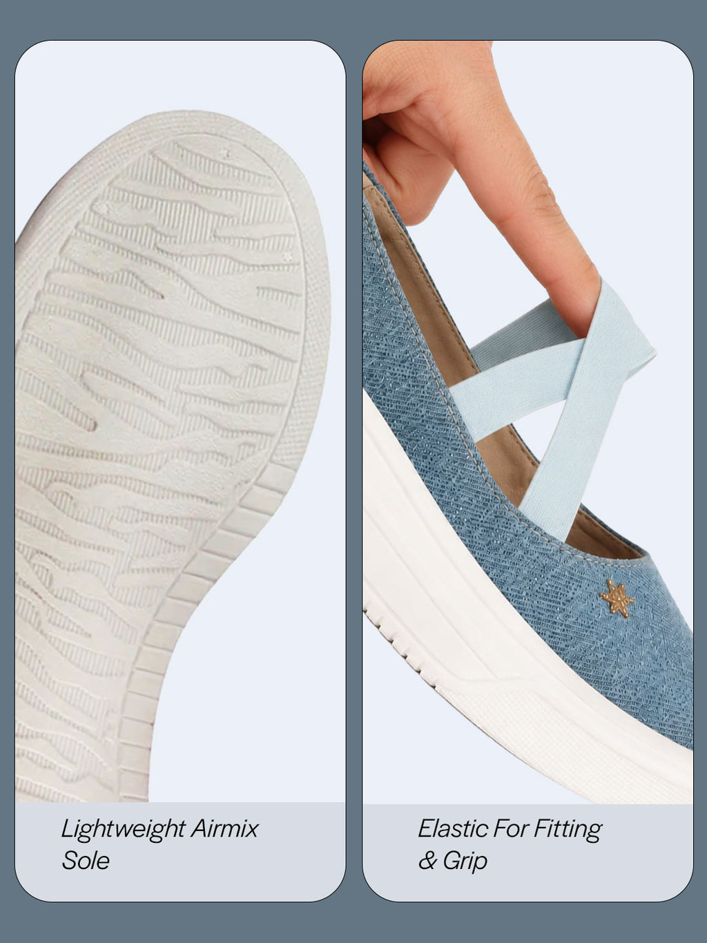 women sky elastic closure cross strap denim slip on height enhancer ballet styled shoes