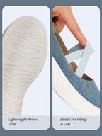 women sky elastic closure cross strap denim slip on height enhancer ballet styled shoes