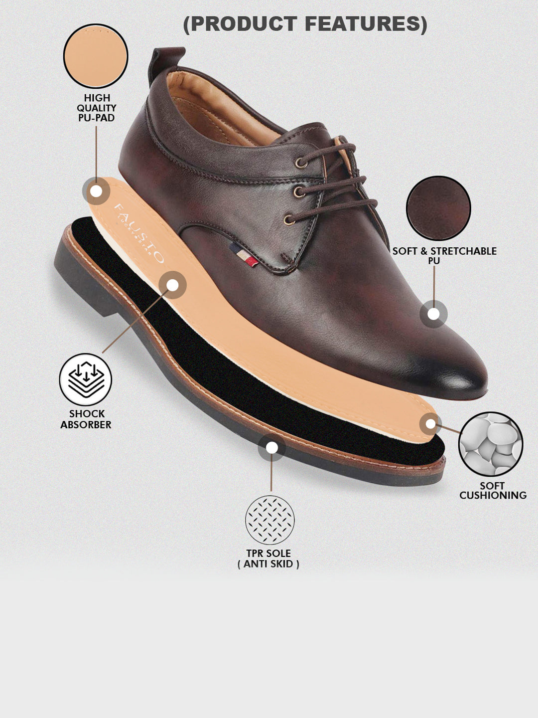 men brown formal lace up oxford shoes with tpr welted sole