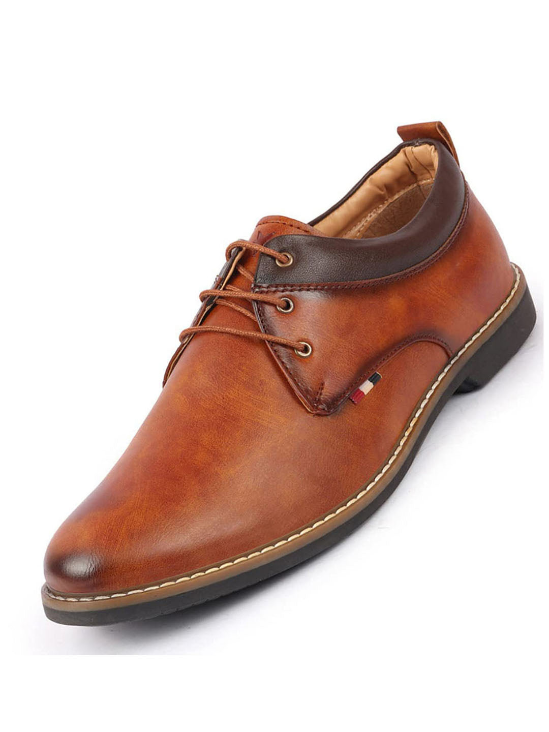 men camel formal lace up oxford shoes with tpr welted sole