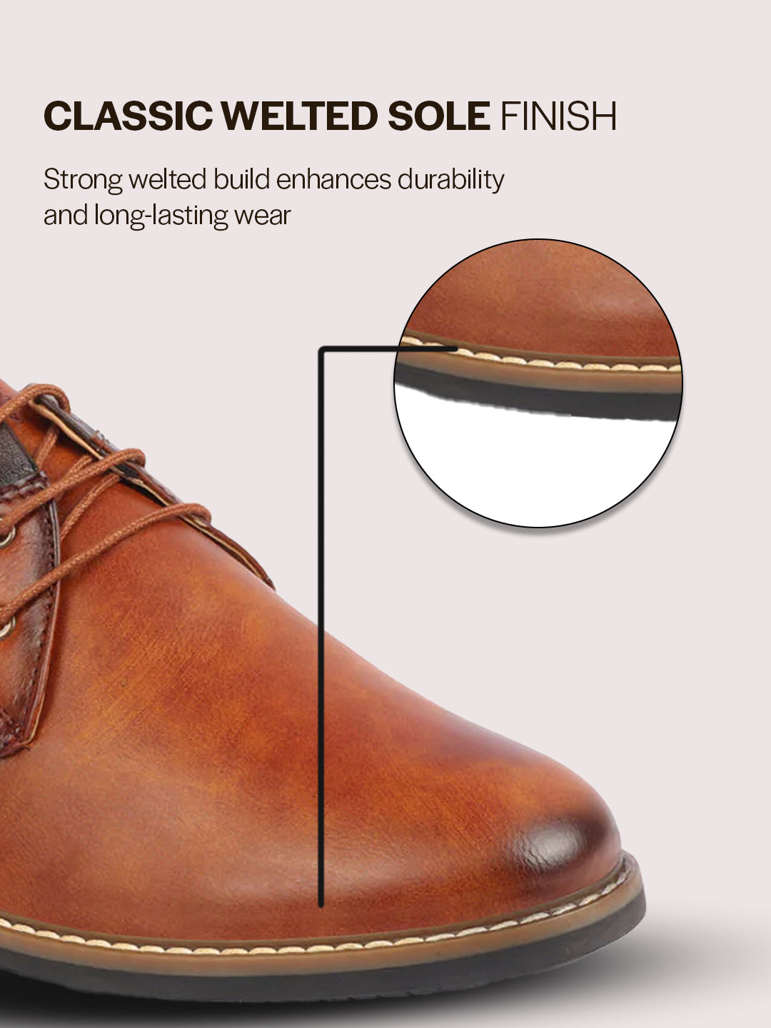 men camel formal lace up oxford shoes with tpr welted sole