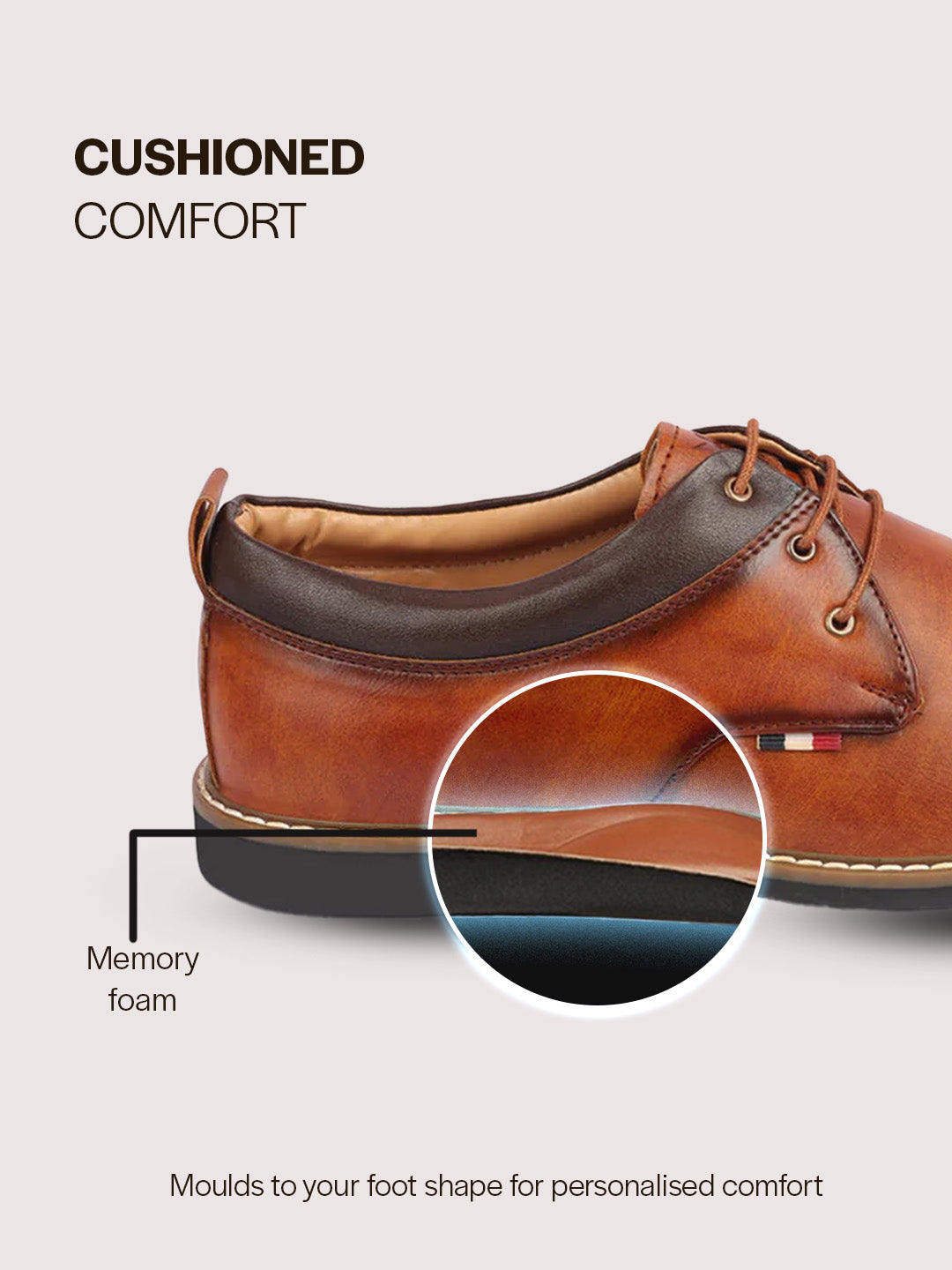 men camel formal lace up oxford shoes with tpr welted sole