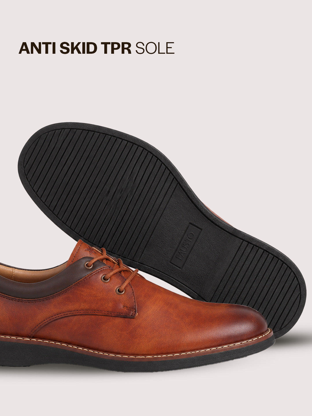 men camel formal lace up oxford shoes with tpr welted sole