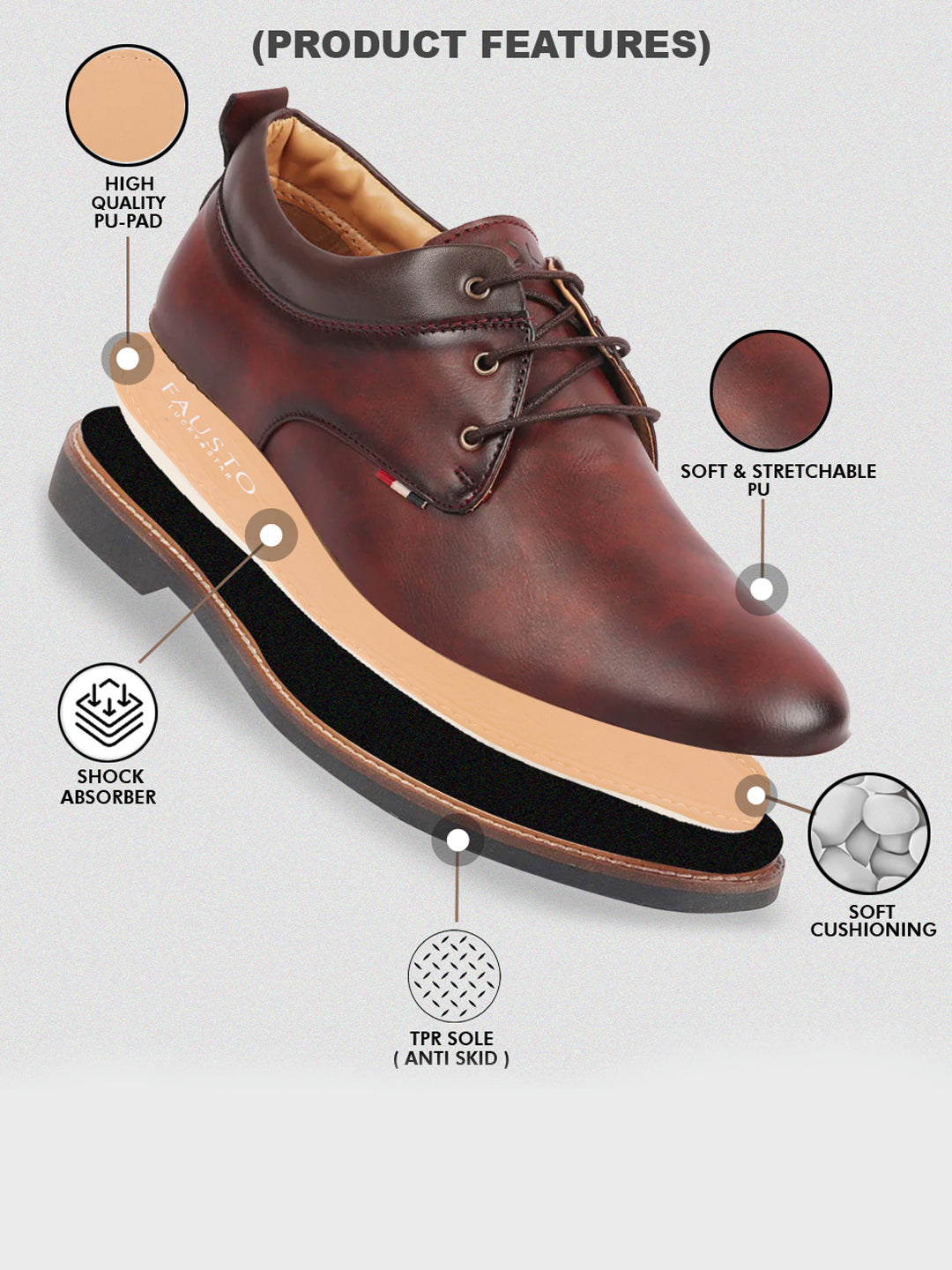 men tan formal lace up oxford shoes with tpr welted sole