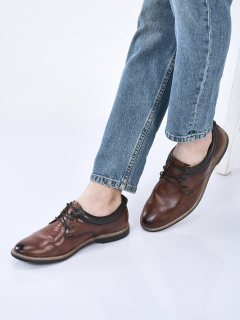 men tan formal lace up oxford shoes with tpr welted sole