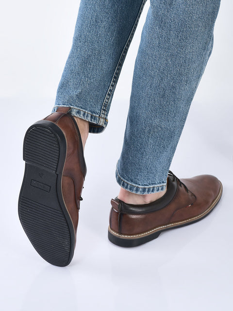 men tan formal lace up oxford shoes with tpr welted sole