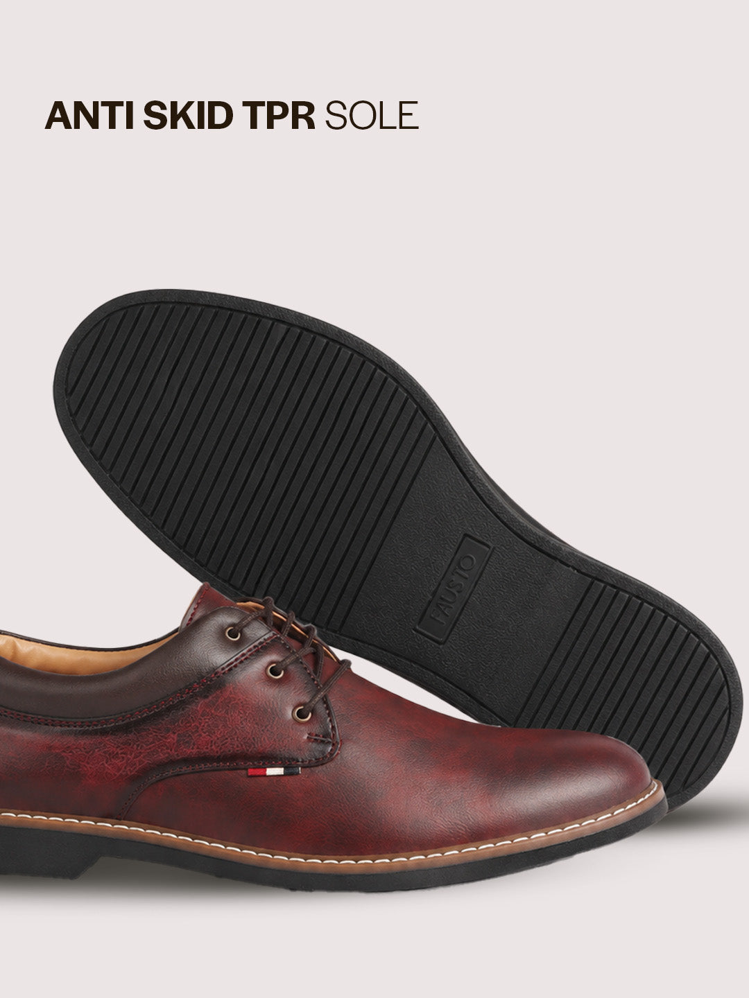 men tan formal lace up oxford shoes with tpr welted sole