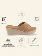 Shop FAUSTO Women Beige Silver Lining Open Toe Cross Strap Wedge Slip On Sandal With Cushioned Footbed|Sandal For Party|Festive|Wedding Online.