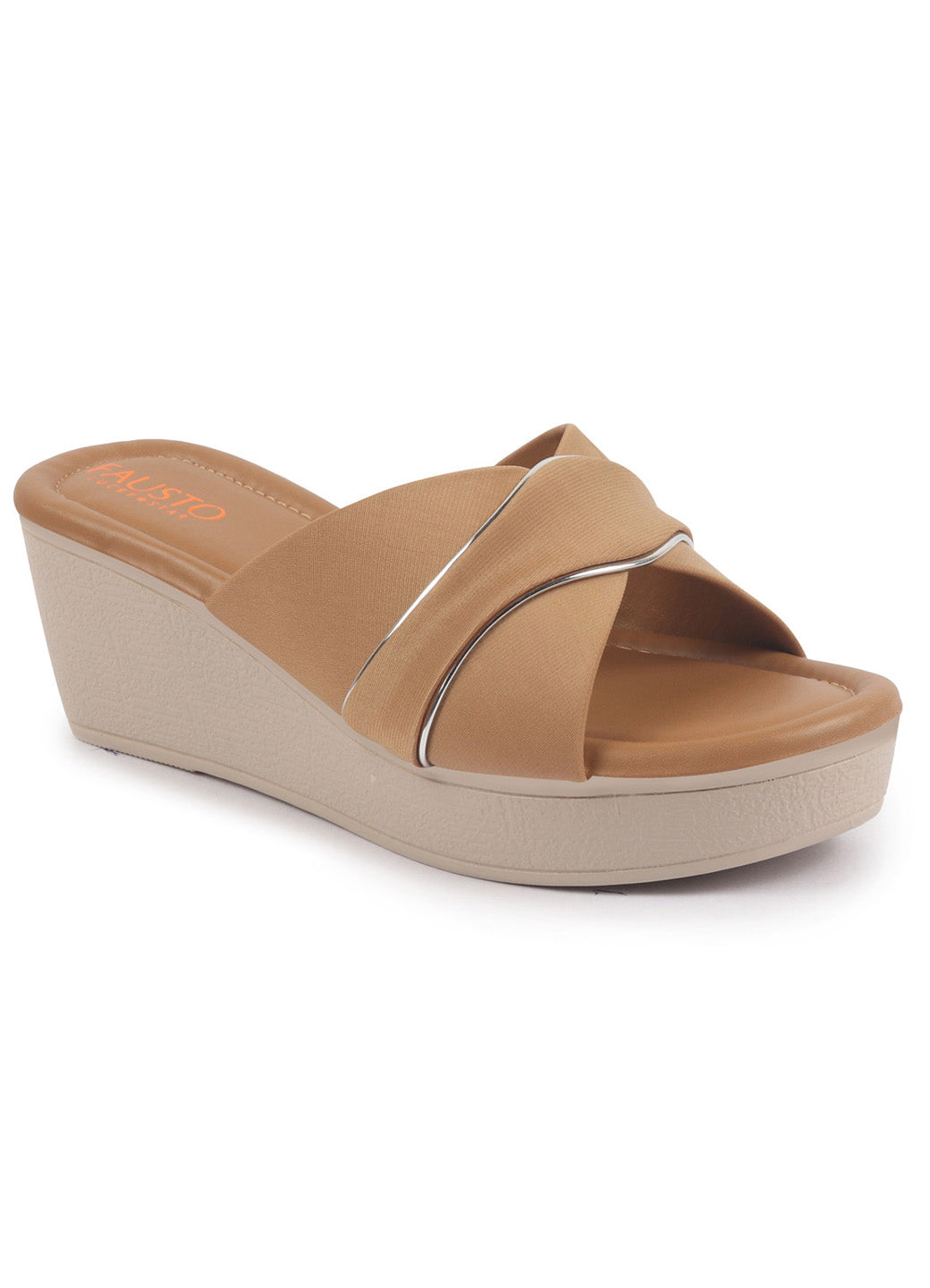 Shop Women's Beige Silver Cross Strap Wedge Sandal Online