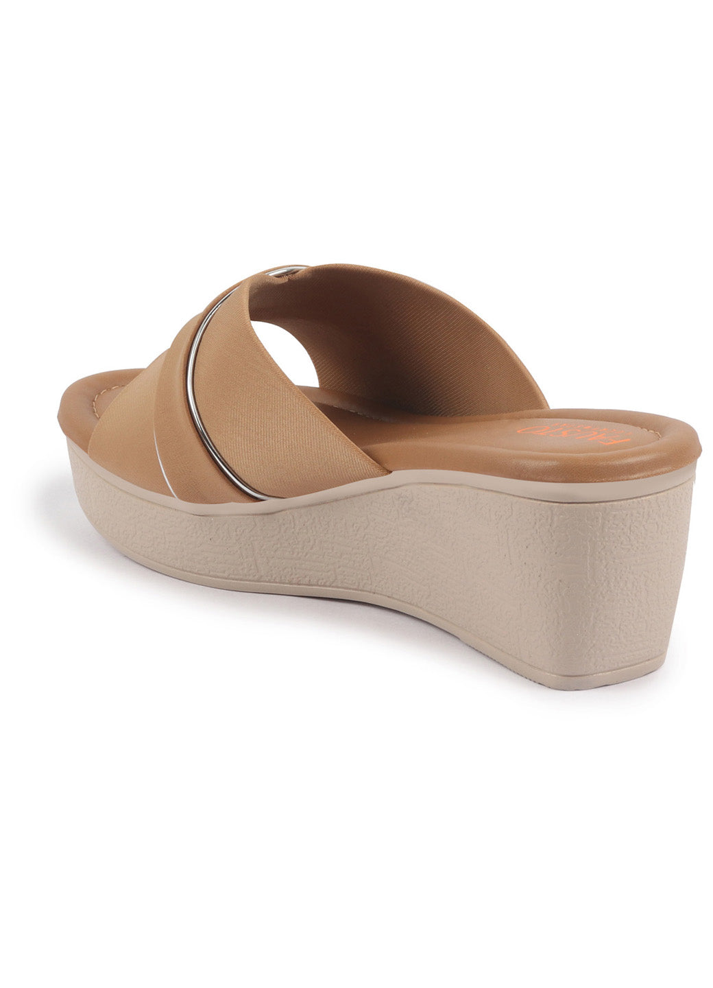 Shop FAUSTO Women Beige Silver Lining Open Toe Cross Strap Wedge Slip On Sandal With Cushioned Footbed|Sandal For Party|Festive|Wedding Online.