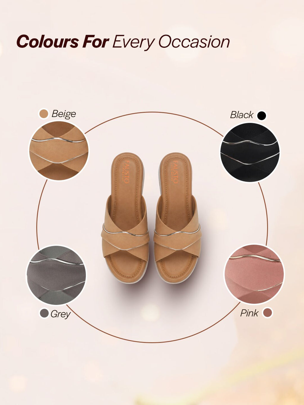 Shop FAUSTO Women Beige Silver Lining Open Toe Cross Strap Wedge Slip On Sandal With Cushioned Footbed|Sandal For Party|Festive|Wedding Online.