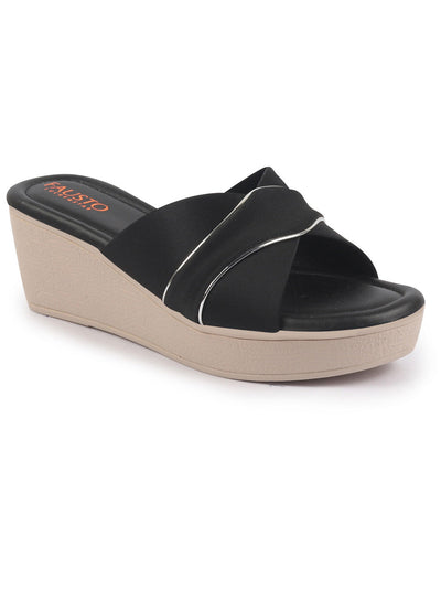 Shop Women's Black Silver Cross Strap Wedge Sandal Online