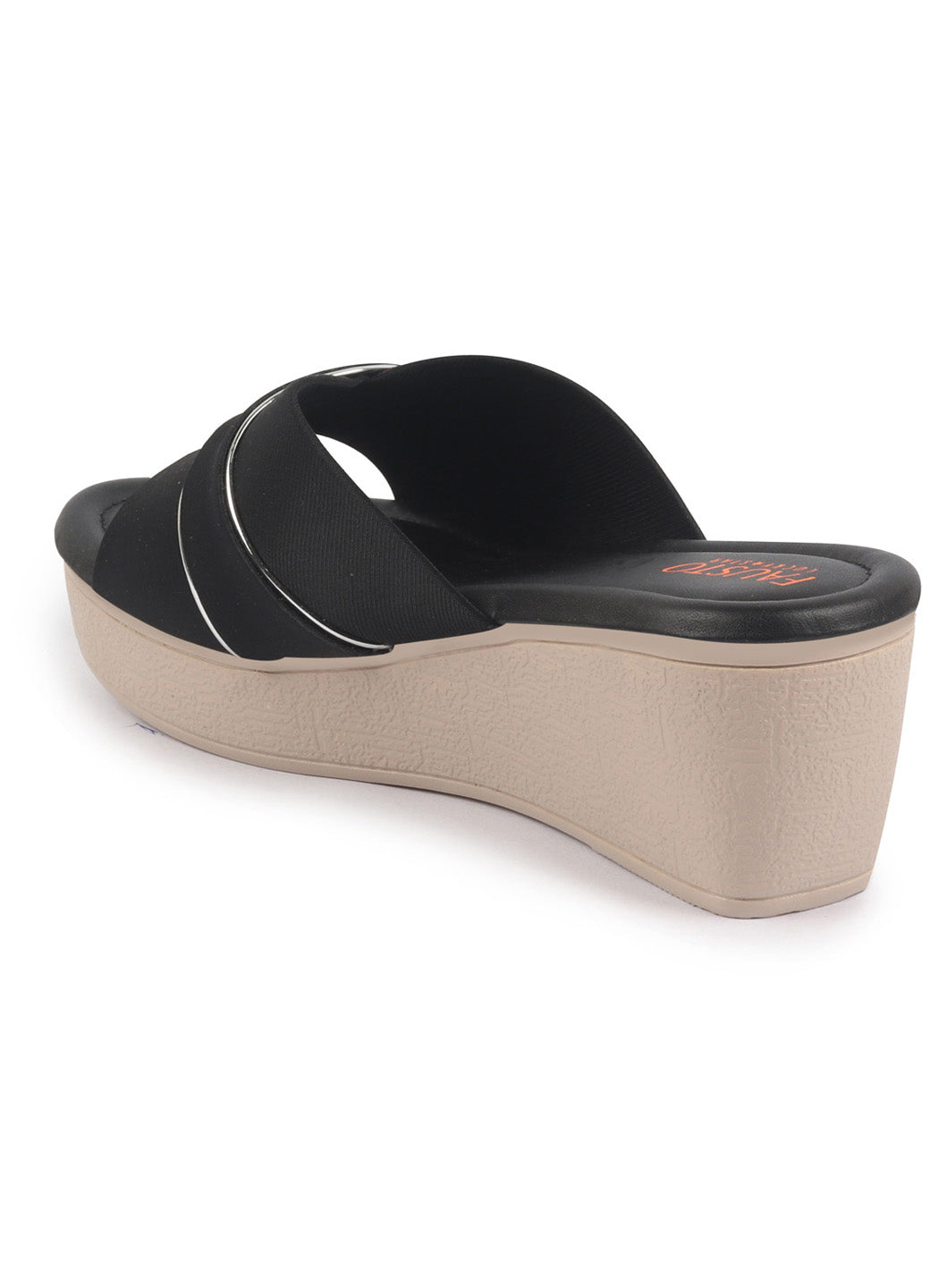 Shop FAUSTO Women Black Silver Lining Open Toe Cross Strap Wedge Slip On Sandal With Cushioned Footbed|Sandal For Party|Festive|Wedding Online.