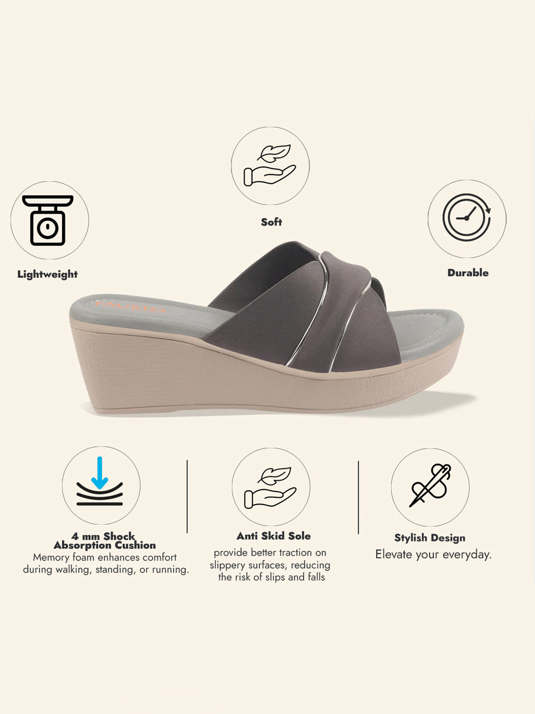 Shop FAUSTO Women Grey Silver Lining Open Toe Cross Strap Wedge Slip On Sandal With Cushioned Footbed|Sandal For Party|Festive|Wedding Online.
