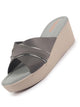 FAUSTO Women Grey Silver Lining Open Toe Cross Strap Wedge Slip On Sandal With Cushioned Footbed|Sandal For Party|Festive|Wedding
