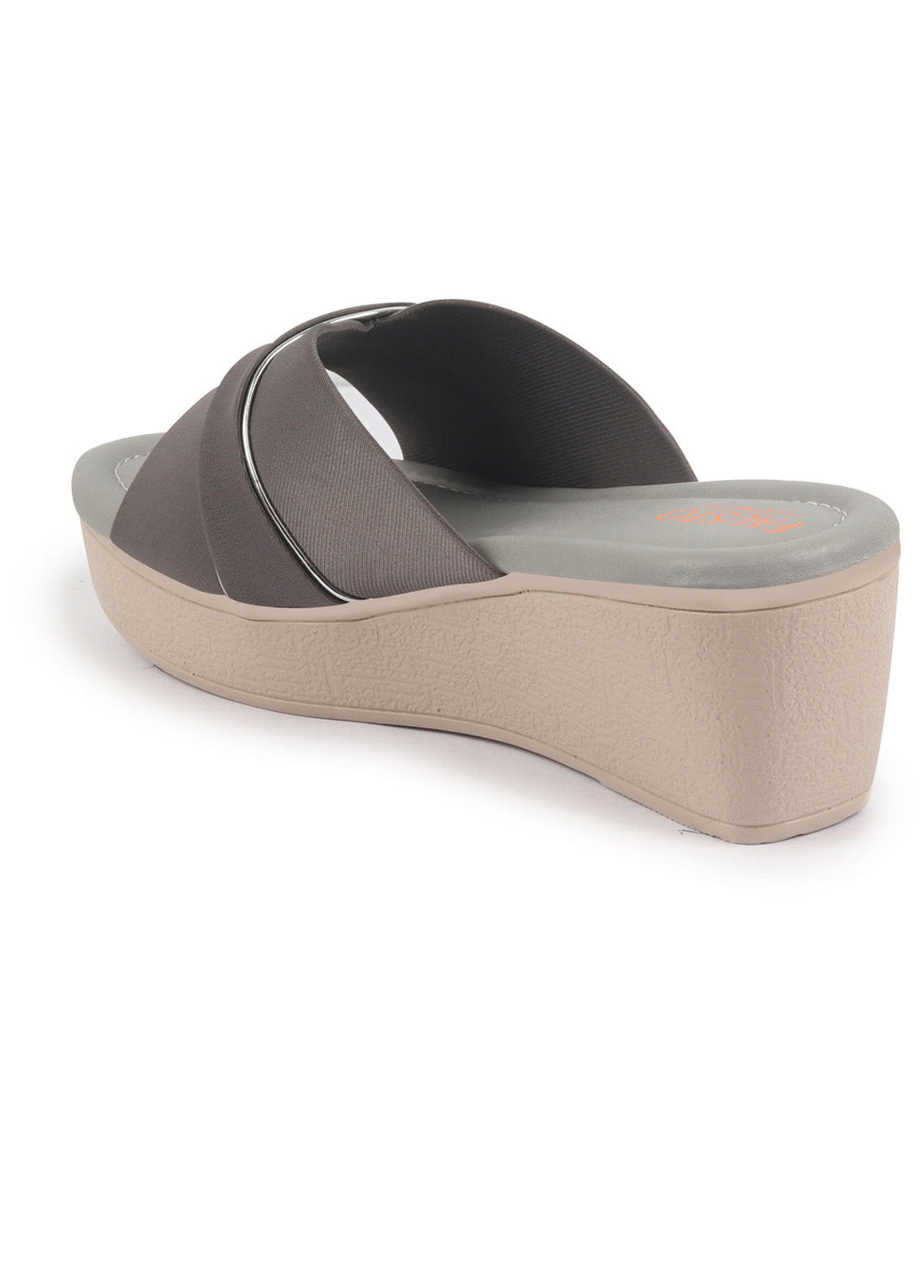 Shop FAUSTO Women Grey Silver Lining Open Toe Cross Strap Wedge Slip On Sandal With Cushioned Footbed|Sandal For Party|Festive|Wedding Online.