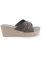 Shop FAUSTO Women Grey Silver Lining Open Toe Cross Strap Wedge Slip On Sandal With Cushioned Footbed|Sandal For Party|Festive|Wedding Online.