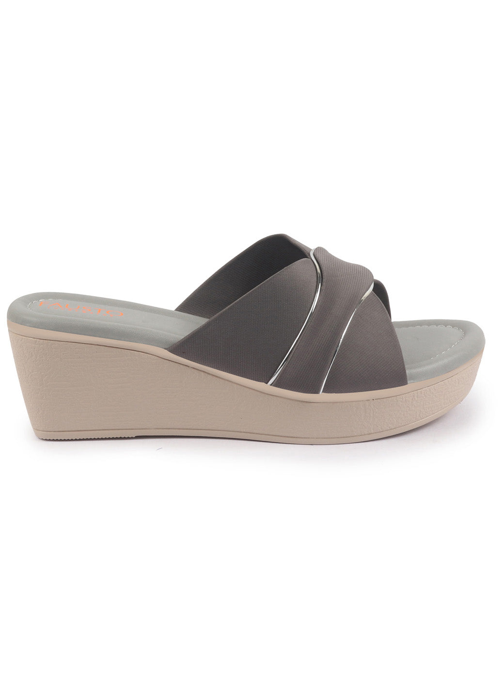 Shop FAUSTO Women Grey Silver Lining Open Toe Cross Strap Wedge Slip On Sandal With Cushioned Footbed|Sandal For Party|Festive|Wedding Online.