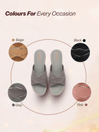 Shop FAUSTO Women Grey Silver Lining Open Toe Cross Strap Wedge Slip On Sandal With Cushioned Footbed|Sandal For Party|Festive|Wedding Online.